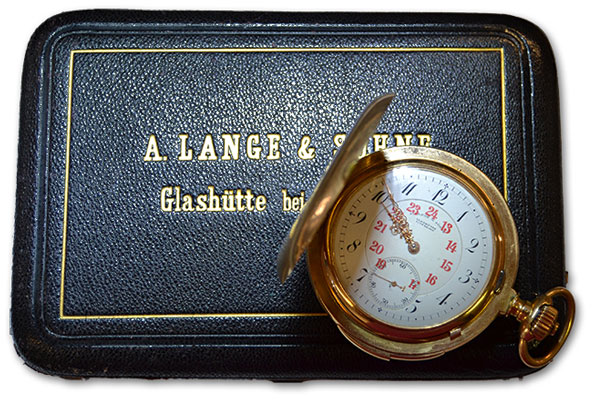 Taschenuhr A. Lange & Söhne (⌀ 55 mm, 162 Gr., 18 Kt. Goldgehäuse, mit Repitation)  |  Ausruf: 5500 €  |  Zuschlag: 14800 €